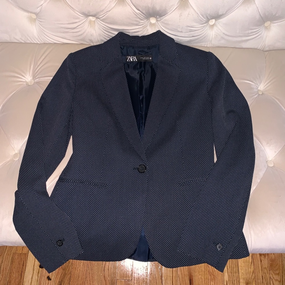ZARA Navy blue polka dot blazer